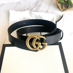 Authentic Women’s Gucci Belt - GG Marmont Thin Leather Belt with Shiny Buckle
